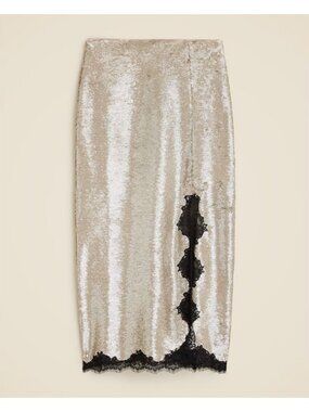J.Crew Gwyneth Lace-Trim Slip Skirt Sequins Gold 4